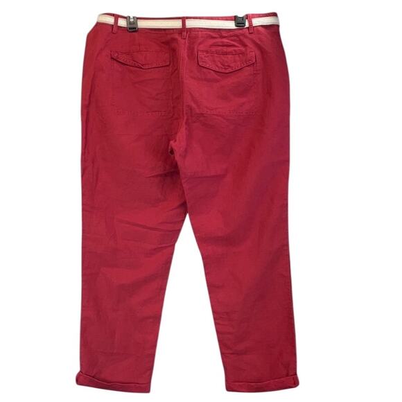 Ann Taylor Loft Womens 14 Redwine Linen Blend Coastal Cool Lagen Belt Pants - Picture 2 of 6
